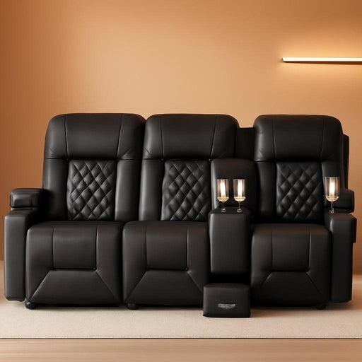 3 Seat Recliner Sofa, Large Reclining Sofa with Storage Console, Manual Reclining Chair with USB Ports, 2 Cell Phone Holder, 3 Seater Loveseat Recliner Couch for Living Room