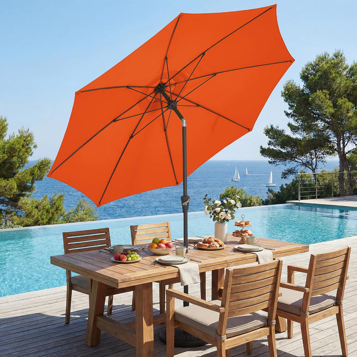 9FT Outdoor Patio Umbrella,Market Table Umbrella with 8 Fiberglass Ribs, Pool Umbrella with Tilt and Crank, UV Protection Lightweight & Wind-Resistant for Lawn, Garden, Deck and Backyard, Orange