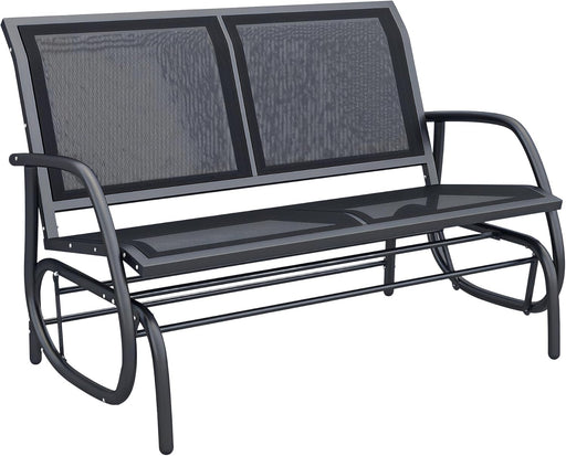 2-Person Outdoor Glider Bench, Patio Double Swing Rocking Chair Loveseat W/Powder Coated Steel Frame for Backyard Garden Porch, Black