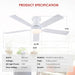 Ceiling Fans with Lights- 52" RGB Low Profile Indoor Ceiling Fan with Light and Remote/App Control, Flush Mount, LED Dimmable DC Reversible Modern Ceiling Fan for Bedroom（White）