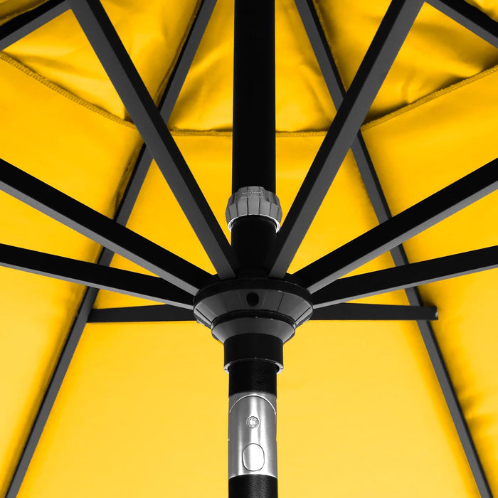 12-Year-Non-Fading, 9Ft Premium Sunbrella Patio Umbrella, Hand-Crank, Button-Tilt, Black Frame, Sunflower Yellow Fabric