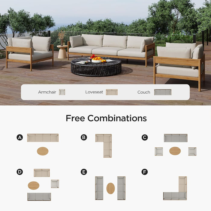 Outdoor Patio Furniture Set, Modern All-Weather Aluminium Conversation Sectional L-Shaped Sofa with Thick Cushions for Backyard, Garden, Porch, 5 Seats, Beige