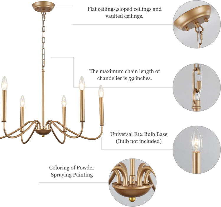 Golden Farmhouse Chandelier Dining Room Six Lights
