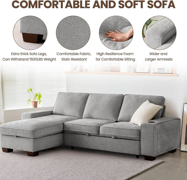 Gray 99In LShaped MemoryFoamCushion Sleeper Sofa Covers