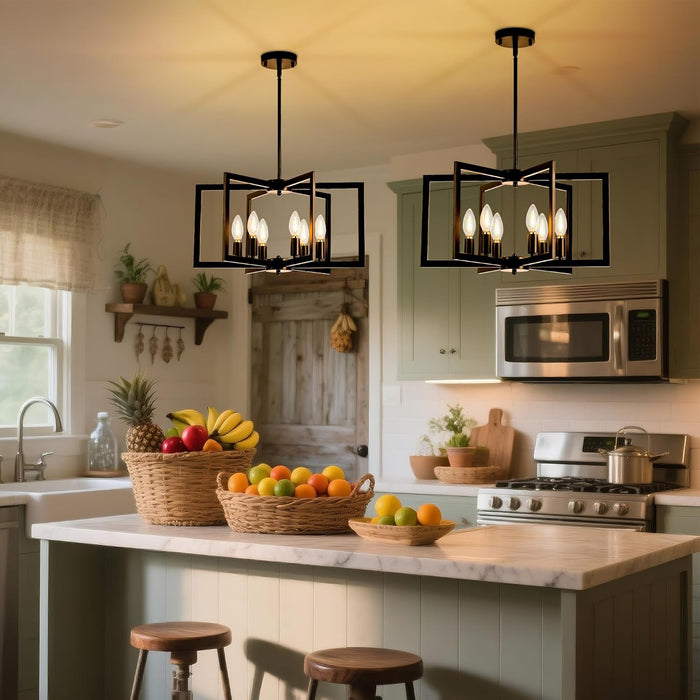 Modern Black Chandeliers for Dining Room, Industrial Metal Chandelier, 6-Light Adjustable Pendant Light for Farmhouse, Kitchen, Living Room(No E12 Bulbs)