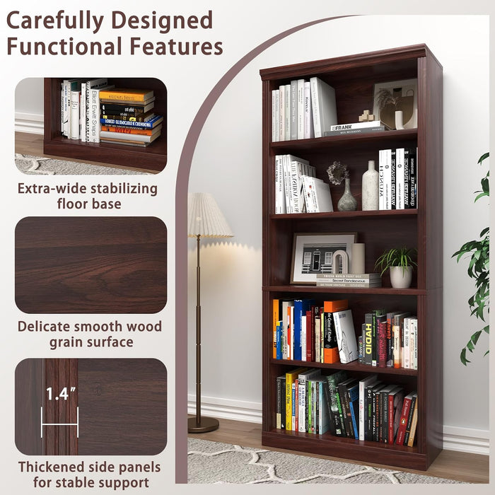 5- Shelf Bookcase, Wood Book Shelf with Bookshelves