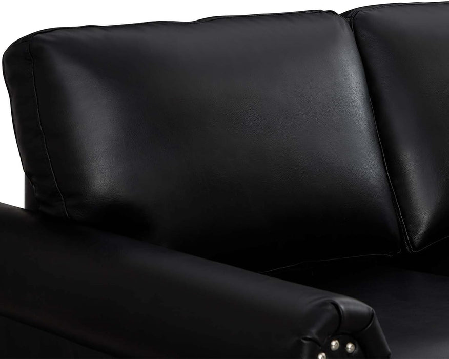 2-Piece Comfy Upholstered PU Leather Sofa Couch Set, Mid-Century Modern Loveseat Sofa+3 Seater Couch with Storage Space for Living Room, Furniture Set, Black