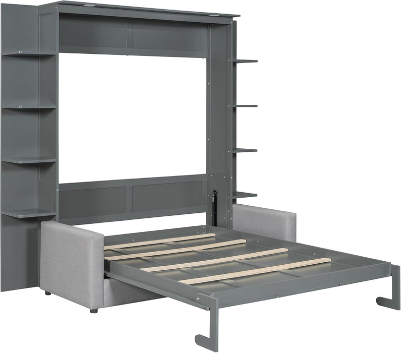 Murphy Bed Queen Size Grey Upholstery Sofa