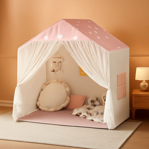 Kids Play Tent with Mat, Large Playhouse Tent Indoor Toddler Girl Tent with Pompoms Door Curtains, Princess Tents Children Play House for Girls Birthday Toy House Gift, Play Cottage (Pink)