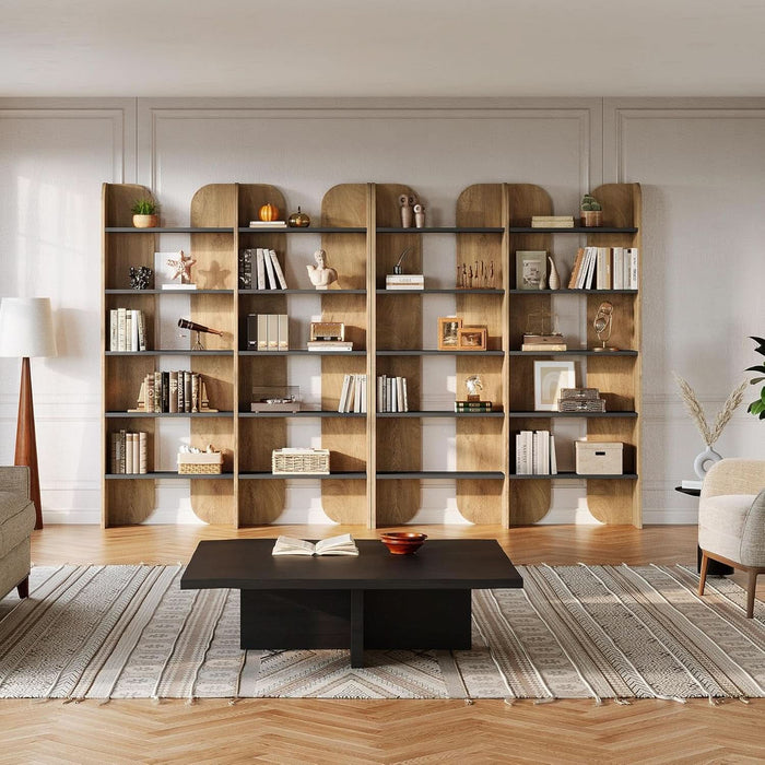 5-Tier Farmhouse Bookshelf, 70.87-Inch Tall Double Wide Bookcase with Open Shelves, Vintage Floor Standing Book Shelf (1, Brown+Black)