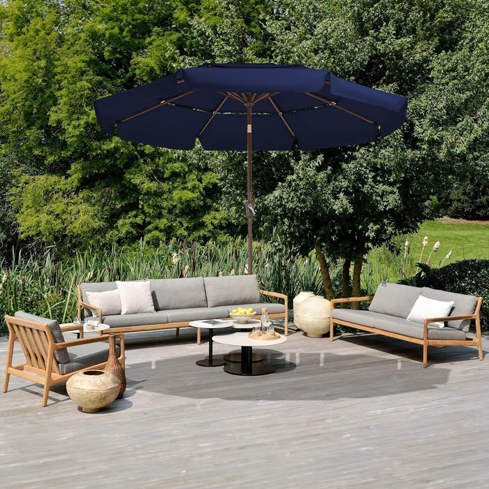 3 Tiers 9 FT Patio Umbrellas Outdoor Table Umbrella with Push Button Market Umbrella 8 Sturdy Ribs UV Protection Waterproof for Garden,Navy