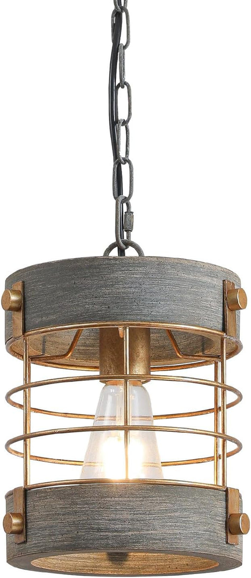 Farmhouse Pendant Light, Adjustable Metal and Wood Chandelier Light Fixture, Rustic Pendant Lighting for Kitchen Island, Bedroom, Dining Room and Entryway, Blue Gray