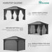 10X12FT Single Hardtop Metal Gazebo Top Outdoor Patio Canopy Galvanized Iron Aluminum Column Garden Tent Curtains Netting for Backyards Decks Lawns,Gray