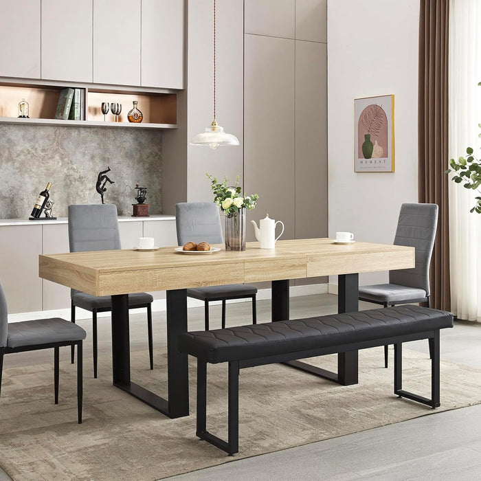 63”-79” Extendable Dining Room Table, Modern Farmhouse Wooden Kitchen Table, Long Expandable Dining Table for 6 8 10, Large Expanding Table Conference Table (Rustic Oak)