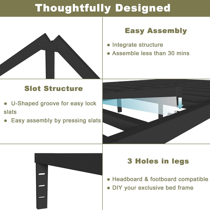 16 Inch Queen Bed Frame, Heavy Duty, No Box Spring Needed, Black