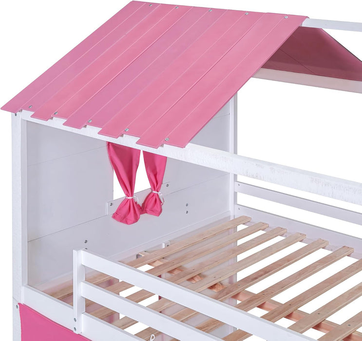 FullSizeFurniture Wooden Bunk Bed Pink PlayhouseStructure