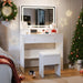 Vanity Desk with LED Mirror and 3 Light Modes, Makeup Vanity Table with Power Outlet, 4 Drawers and Hidden Storage Chair for Bedroom, White