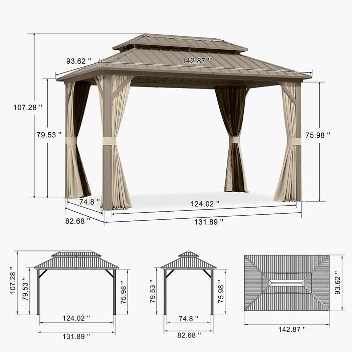 8x12 Foot Champagne Aluminum Gazebo Featuring Curtains