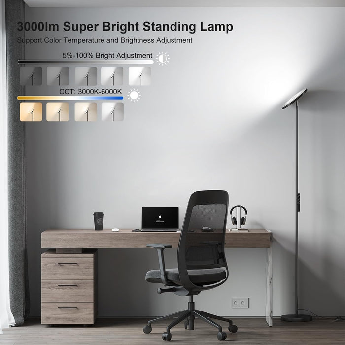 Floor Lamps for Living Room, 32W/3000LM Super Bright LED Floor Lamp with Remote Control, 69" Tall Standing Lamp with Stepless Dimmable, Modern Torchiere Corner Lamp for Bedroom, Office