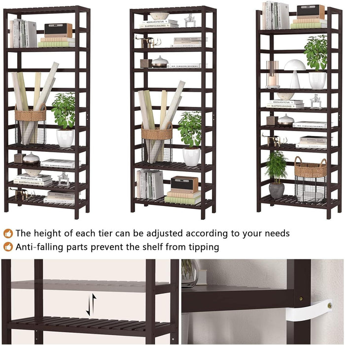 6-Tier Bamboo Bookshelves and Bookcases, Adjustable 63.4”Tall Shallow Book Shelf Organizer Rack, Freestanding Storage Shelving Unit for Living Room, Kitchen, Bathroom, Office, Espresso