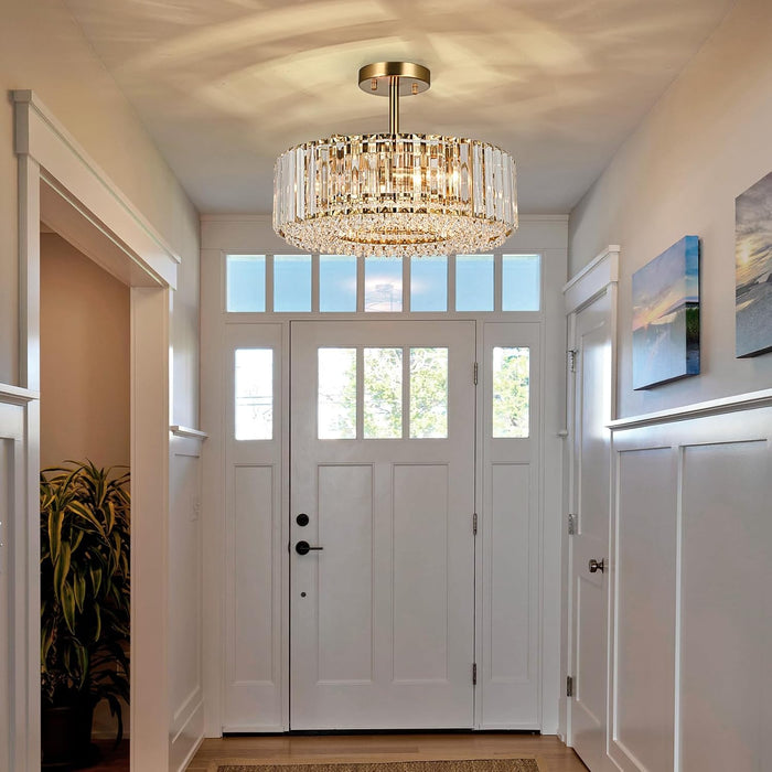 Gold Crystal Chandelier Semi Flush Mount Luminaire