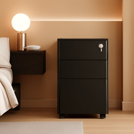 Locking 3-Drawer Rolling File Cabinet