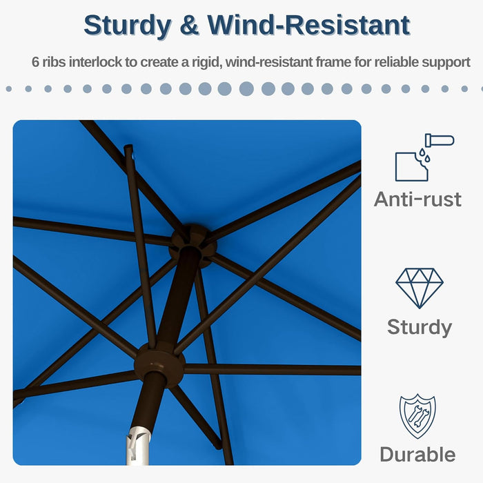 6.5'X10' Rectangular Patio Outdoor Umbrella,Large Coverage with Push-Button Tilt & UV Protection,Sturdy Ribs for Deck,Lawn,Pool,Backyard