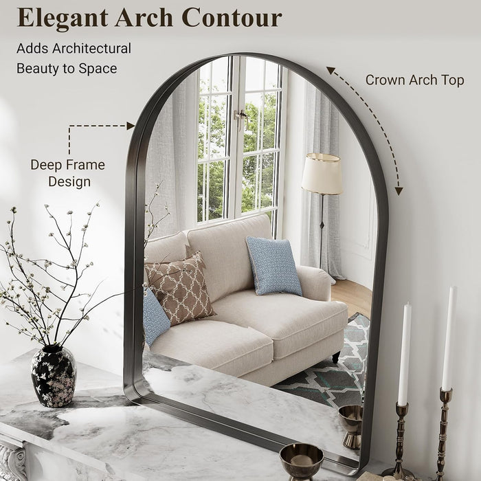 36"X30" Black Arched Mirror, Arched Wall Mirror with Metal Frame, Wall Mounted Large Arched Mirror for Living Room, Restroom, Entryway, Tempered Glass, Modern Home Decor