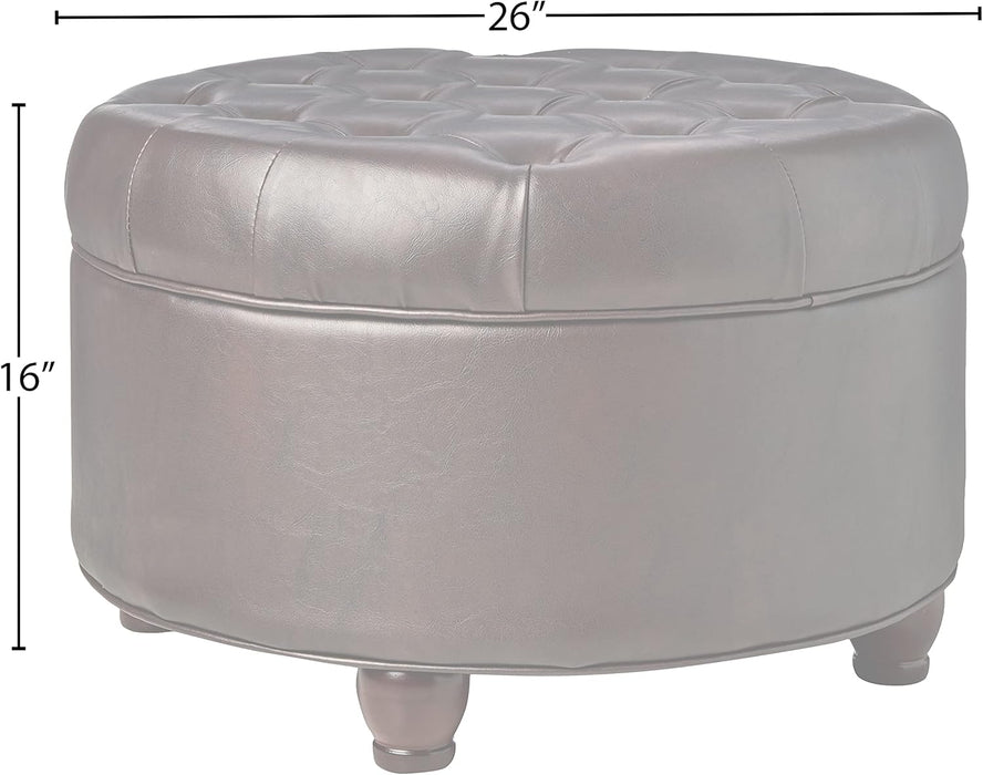 Home Decor | Button Tufted Faux Leather round Storage Ottoman | Ottoman with Storage for Living Room & Bedroom (Distressed Brown)