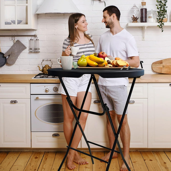 32In Cocktail Table, Folding round High Top Indoor Outdoor Use, Foldable Bar Height Table for Parties and Commercial Events (Black, 2 Pcs)