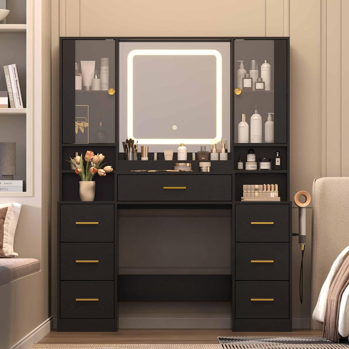 Black Makeup Vanity Tabletop With Illuminated Mirror
