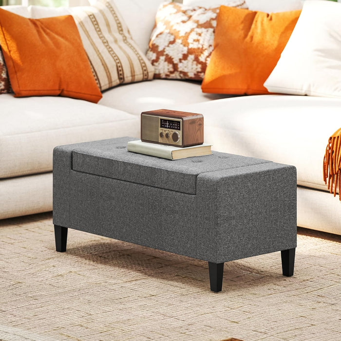Storage Ottoman, Linen Upholstered Storage Bench with Lift Top and Button Tufted for Living Room, Gray