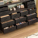 55" W Dresser for Bedroom with 14 Drawers, Chest of Drawers with Open Shelf, Fabric Storage Tower with Metal Frame & Wood Top, TV Stand Organizer for Clothes & Accessories (Black PU)
