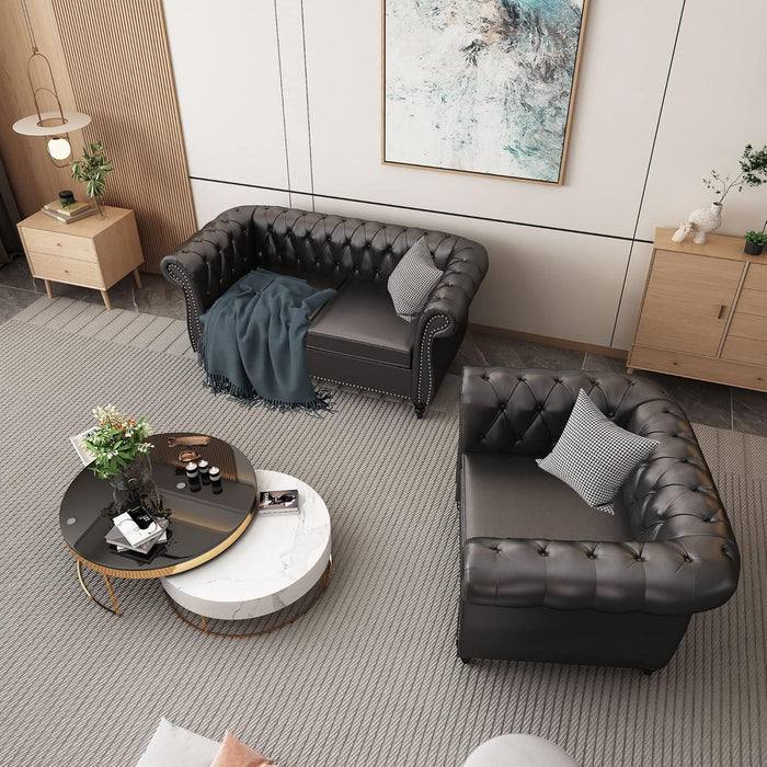 Sectional Modular Sofa Couches, PU Leather Modular Sofa Furniture Set Tufted Cushion Suitable for Small Space Configuration Sofa, Office Meeting Room Couch (PU Black, 1-2)