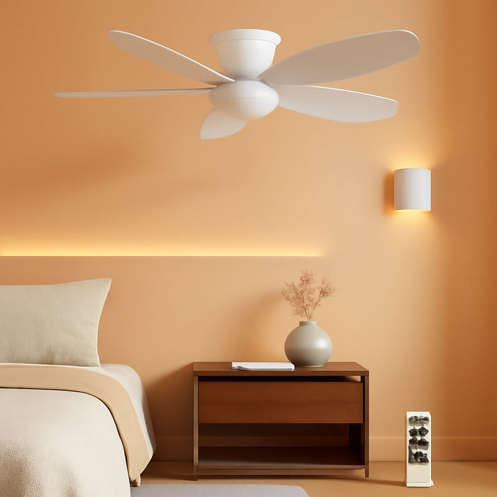 35 Inch Ceiling Fan with Lights and Remote Control, Quiet Modern Low Profile Fan Light with 6 Speeds, Dimmable LED, Reversible Blades for Bedroom Living Room Indoor/Outdoor, White