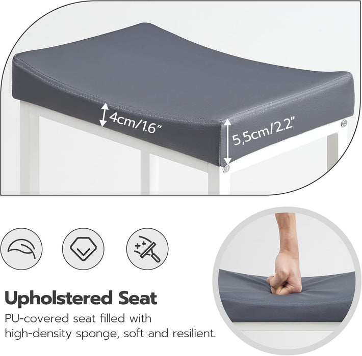 Bar Stools, Set of 2 Bar Chairs, Counter Height Stools, Saddle Stools with Curved Surface, Kitchen Stools, 24.8 Inches, 2.4" Thick Upholstery, for Kitchen, Dining Room, White and Gray WG10BY01