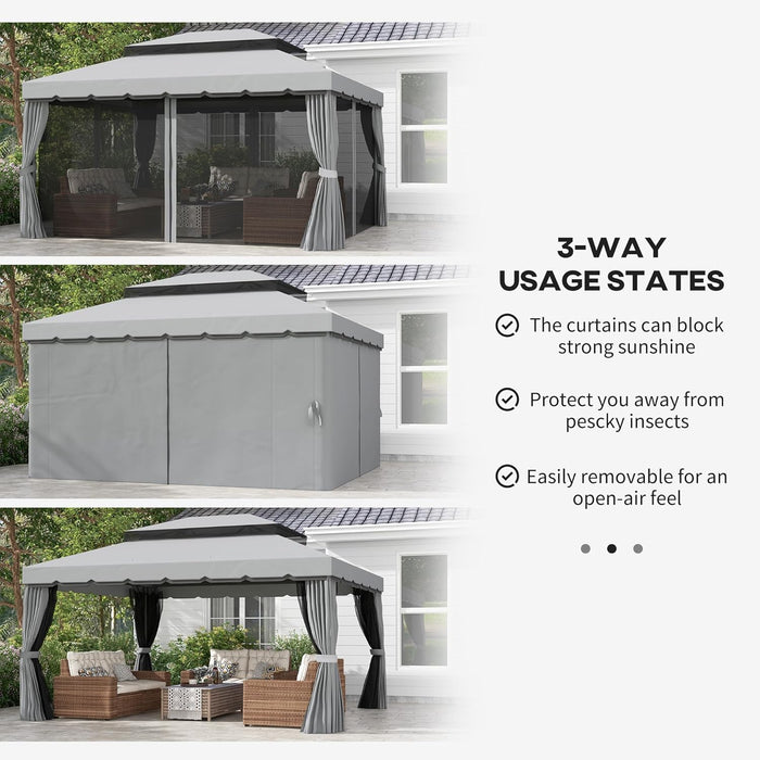 10' X 13' Patio Gazebo, Outdoor Gazebo Canopy Shelter with Netting and Curtains, Aluminum Frame for Garden, Lawn, Backyard and Deck, Gray