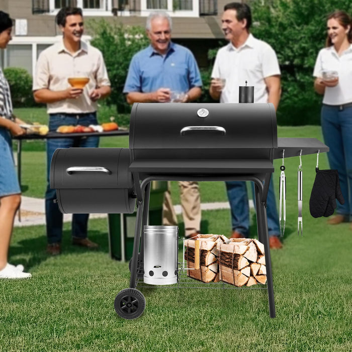 Charcoal Grill with Offset Smoker,Bbq Grills with Side Table,Outdoor Cooking with 714 Square Inches,Backyard Camping Picnics, Patio and Parties, Black by