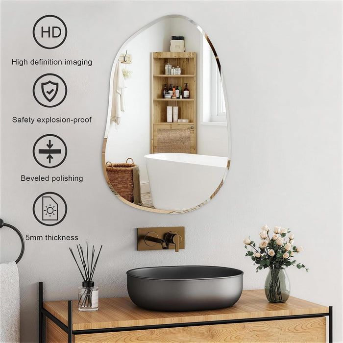 Irregular Wall Miror,36X24 Asymmetrical Frameless Bathroom Mirror