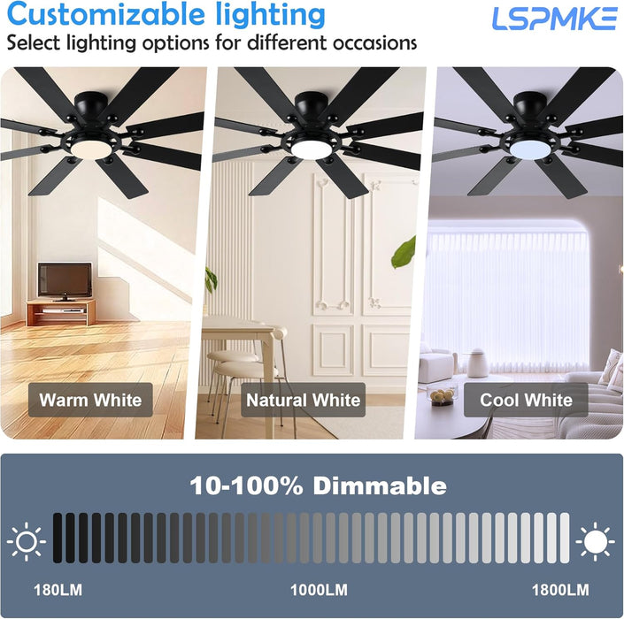 Black 54 Inch Low Profile Ceiling Fan With Remote
