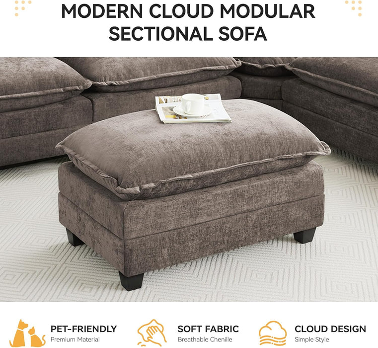 35‘’ Modern Chenille Cloud Sofa Ottoman,Rectangle Ottoman for Modular Sectional Sofa, Brown