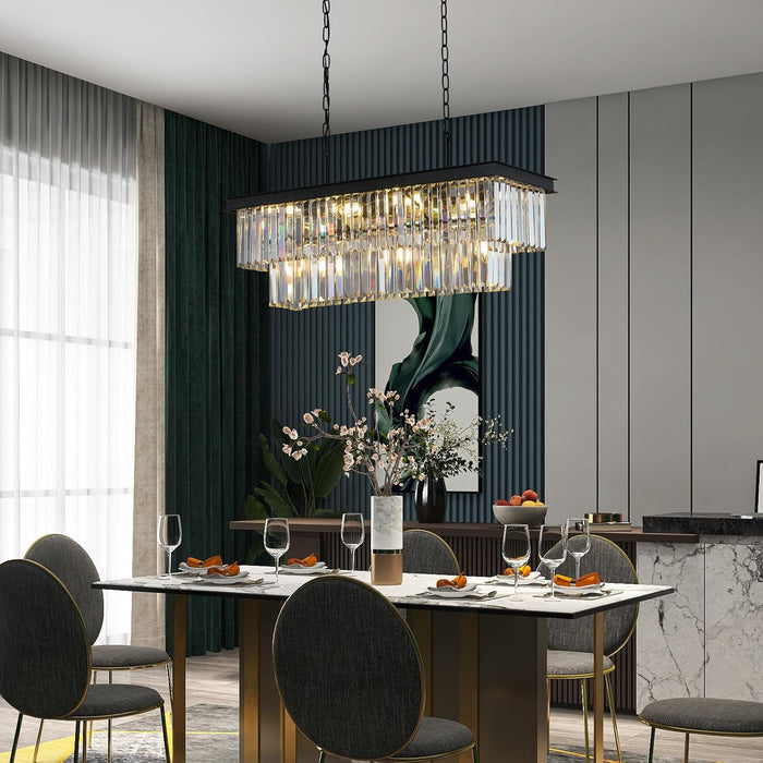 Black Crystal Chandelier Rectangular 33.5 Inch Dining