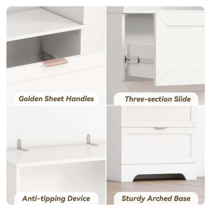 71" Tall Modern White Bookshelf with Storage 3 Drawers Freestanding Display Bookcase, Tall Book Shelf with Organizers and Storage, Display Case for Home Office, Living Room,Study,White