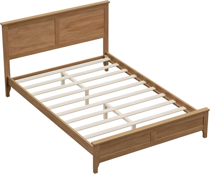 Modern Solid Wood Full Size Platform Bed with Headboard,No Box Spring Needed,Easy Assembly,Natural