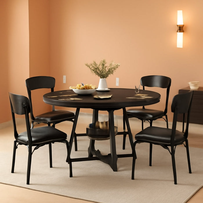 Round Dining Table Set for 4, Kitchen Table and Chairs for 4, Circle Table round Pedestal Dining Room Dinner Dinette Table Set,5 Piece Space Saving Wood Kitchen & Dining Room Tables (Black, 47In)