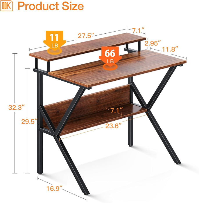 Small Desk, 27.5 Inch Small Computer Desk for Small Spaces, Compact Desk with Storage, Tiny Desk Study Desk with Monitor Stand for Home Office, Espresso