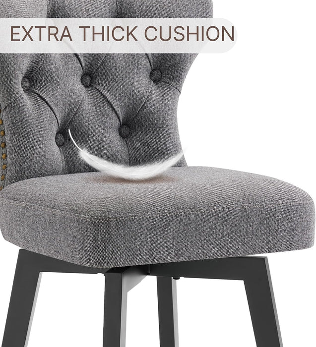 Counter Height Barstools 26 Inch Upholstered Button Tufted Swivel Bar Stools with Back and Wood Legs for Kitchen Island,Set of 2,Grey-Nailhead Trim
