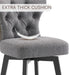 Counter Height Barstools 26 Inch Upholstered Button Tufted Swivel Bar Stools with Back and Wood Legs for Kitchen Island,Set of 2,Grey-Nailhead Trim