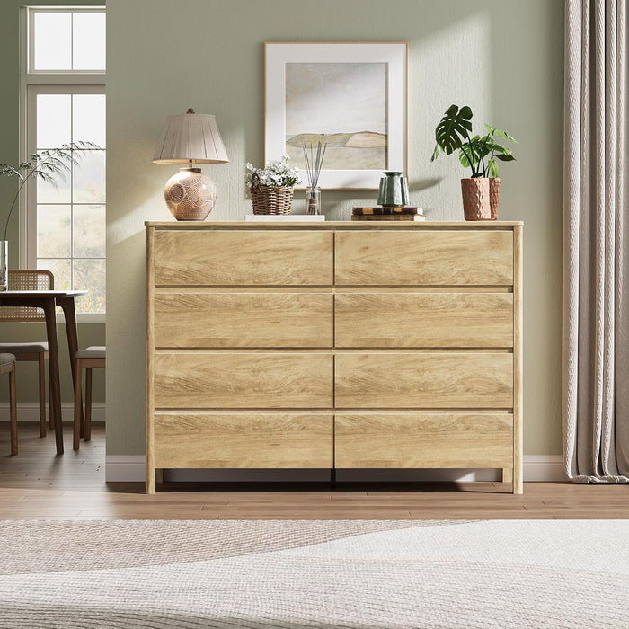 Oak 8 Drawer Dresser for Bedroom, 55" Wide Modern Wood Dresser
