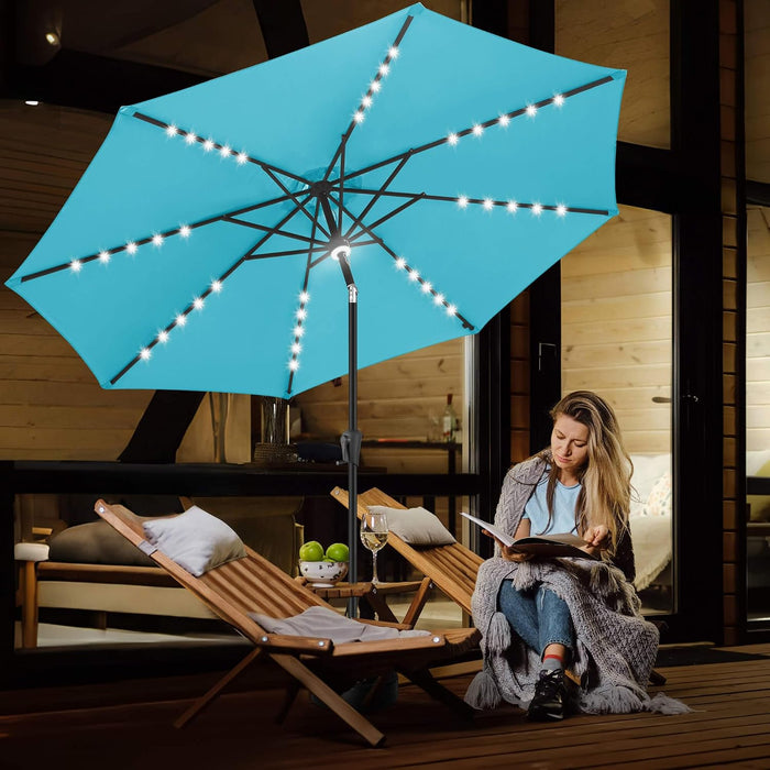 Solar Patio Umbrella with a Centre Light, 9 FT Aqua Blue